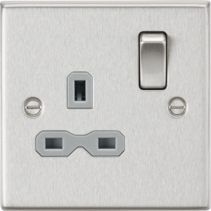 13A 1G DP Switched Socket - Brushed Chrome With Grey Insert