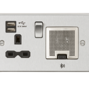 13A Socket Bluetooth Speaker and Dual USB A+A (5V DC 2.4A shared) - Brushed Chrome with