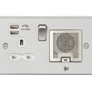 13A Socket Bluetooth Speaker and Dual USB A+A (5V DC 2.4A shared) - Brushed Chrome with