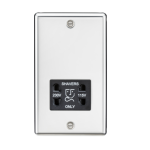 115/230V Dual Voltage Shaver Socket - Polished Chrome with Black Insert