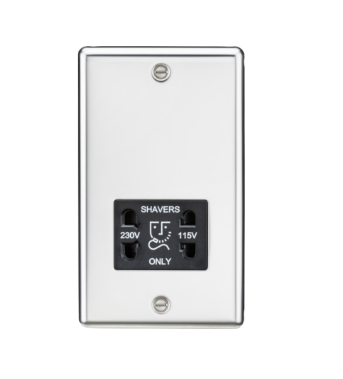 115/230V Dual Voltage Shaver Socket - Polished Chrome with Black Insert