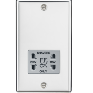 115/230V Dual Voltage Shaver Socket - Polished Chrome with Grey Insert