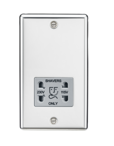 115/230V Dual Voltage Shaver Socket - Polished Chrome with Grey Insert