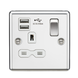 13A 1G SP Switched Socket with Dual USB A+A (5V DC 2.1A shared) - Polished Chrome
