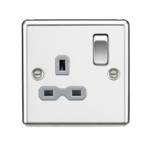 13A 1G DP Switched Socket - Polished Chrome with Grey Insert