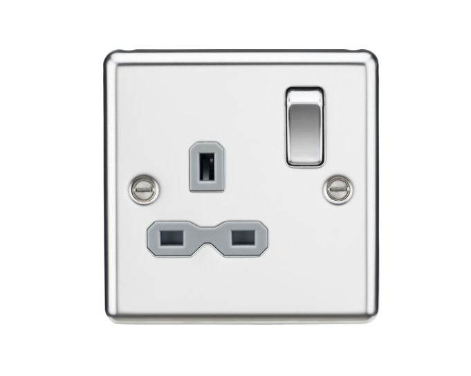 13A 1G DP Switched Socket - Polished Chrome with Grey Insert