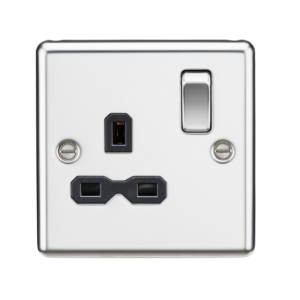 13A 1G DP Switched Socket - Polished Chrome with Black Insert