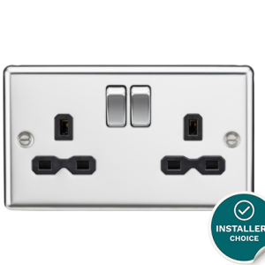 13A 2G DP Switched Socket with Twin Earths - Polished Chrome with Black Insert