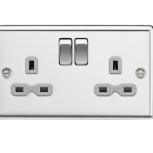 13A 2G DP Switched Socket with Twin Earths - Polished Chrome with Grey Insert