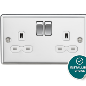 13A 2G DP Switched Socket with Twin Earths - Polished Chrome with White Insert