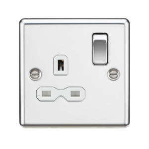13A 1G DP Switched Socket - Polished Chrome with White Insert