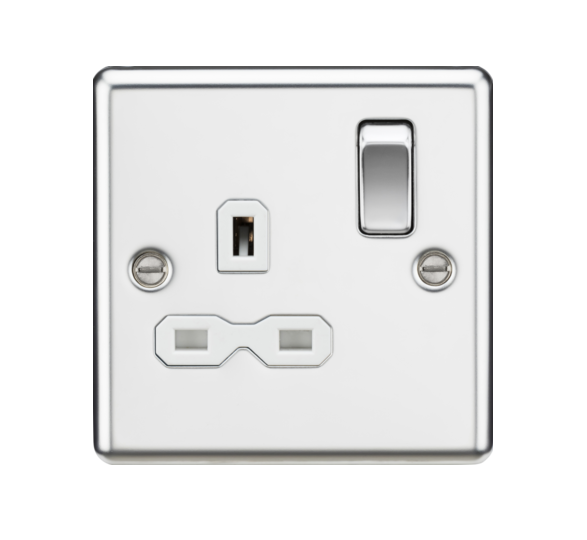 13A 1G DP Switched Socket - Polished Chrome with White Insert