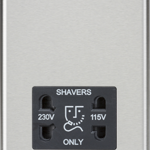 115/230V Dual Voltage Shaver Socket - Brushed Chrome with Black Insert