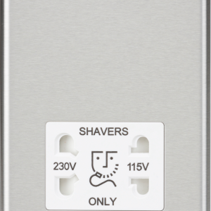 115/230V Dual Voltage Shaver Socket - Brushed Chrome with White Insert