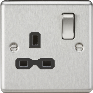 13A 1G DP Switched Socket - Brushed Chrome with Black Insert