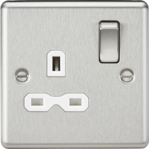 13A 1G DP Switched Socket - Brushed Chrome with White insert
