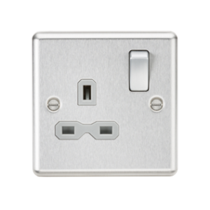 13A 1G DP Switched Socket - Brushed Chrome With Grey Insert