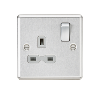 13A 1G DP Switched Socket - Brushed Chrome With Grey Insert