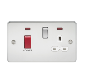45A DP Switch & 13A Socket With Neon - Polished Chrome With White Insert