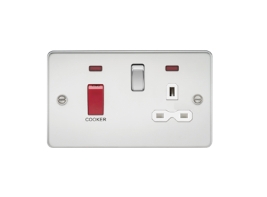 45A DP Switch & 13A Socket With Neon - Polished Chrome With White Insert