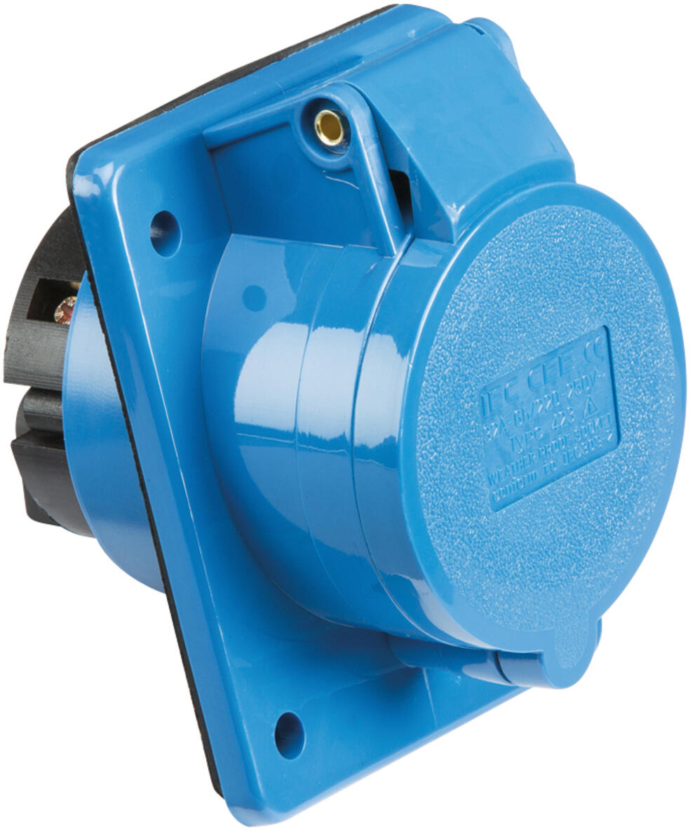 IN0013 240V IP44 32A Angled Panel Mount Socket 2P+E