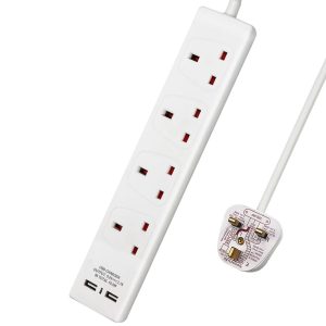 ExtraStar 13A 3m 4 Socket White Unswitched Extension Lead with 2 USB Port