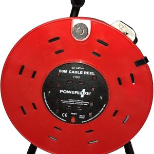 Power Plus 50 m 4 Gang 13 Amp Heavy Duty Cable Reel with Thermal Cut-Out, Metal