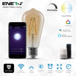 SHA5310 WiFi CCT Changing & Dimmable Amber Glass Filament ST64 LED Lamp E27 8.5W