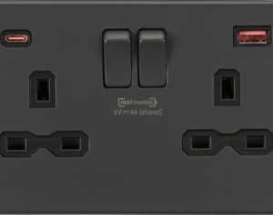 13A 2G DP Switched Socket with Dual USB A+C 12V DC 1.5A [Max. 18W] - Anthracite