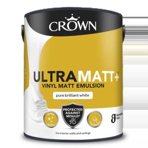 Crown Ultra Matt+ Pure Brilliant White Vinyl Matt Emulsion Mould Protection Paint 5 litre