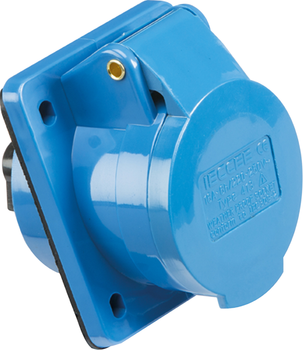 IN009 240V IP44 16A Angled Panel Mount Socket 2P+E