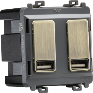 Dual USB Charger Module (2 x Grid Positions) 5V 2.4A (Shared) - Antique Brass