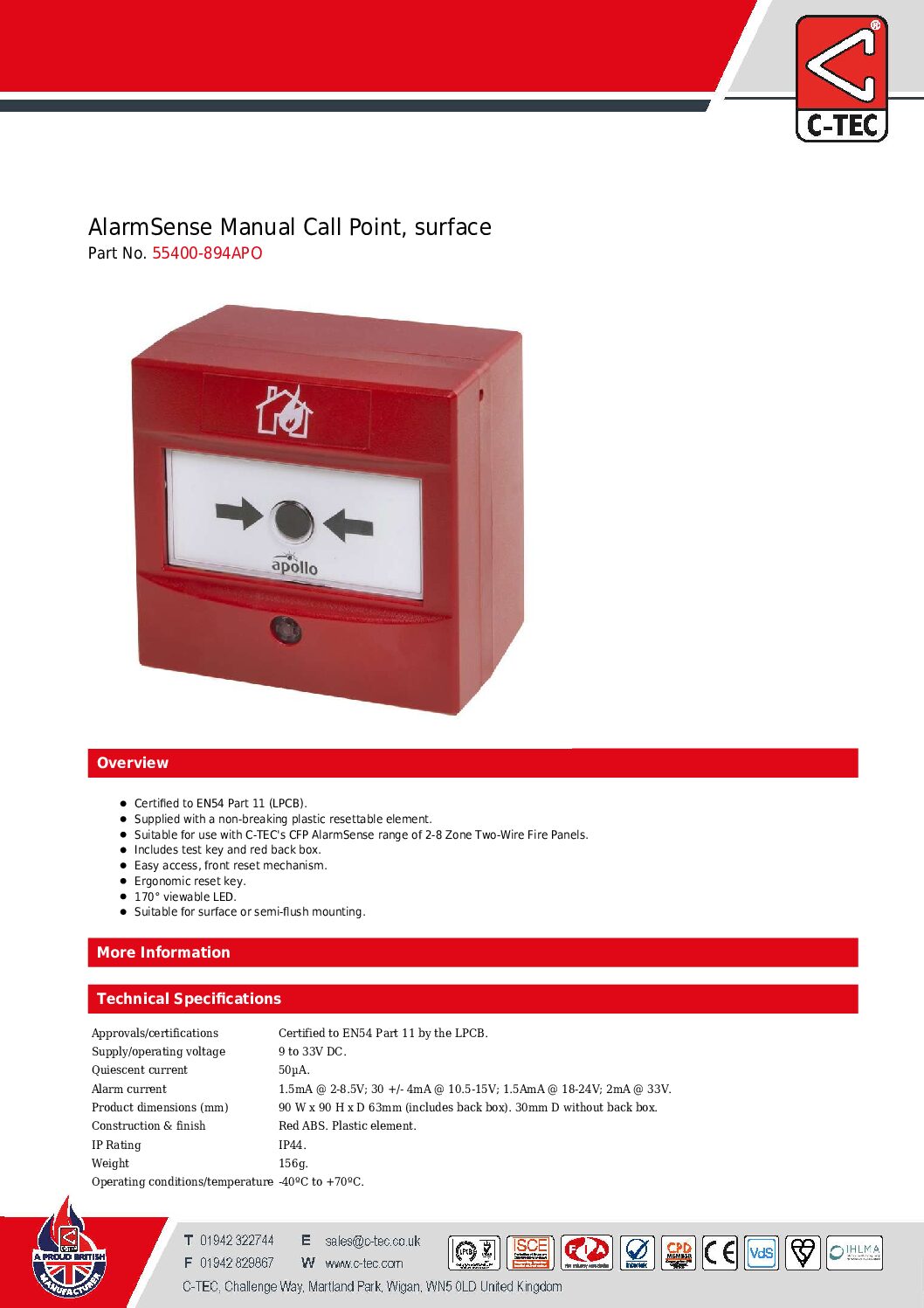55400-894APO APO AS Manual Call Point Surface