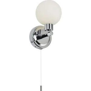 230V IP44 G9 Single Wall light With Round Frosted Glass - Chrome