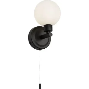 230V IP44 G9 Single Wall light With Round Frosted Glass - Matt Black