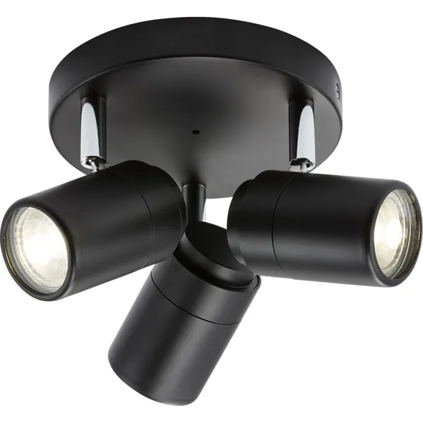 230V IP44 GU10 Triple Spotlight - Matt Black