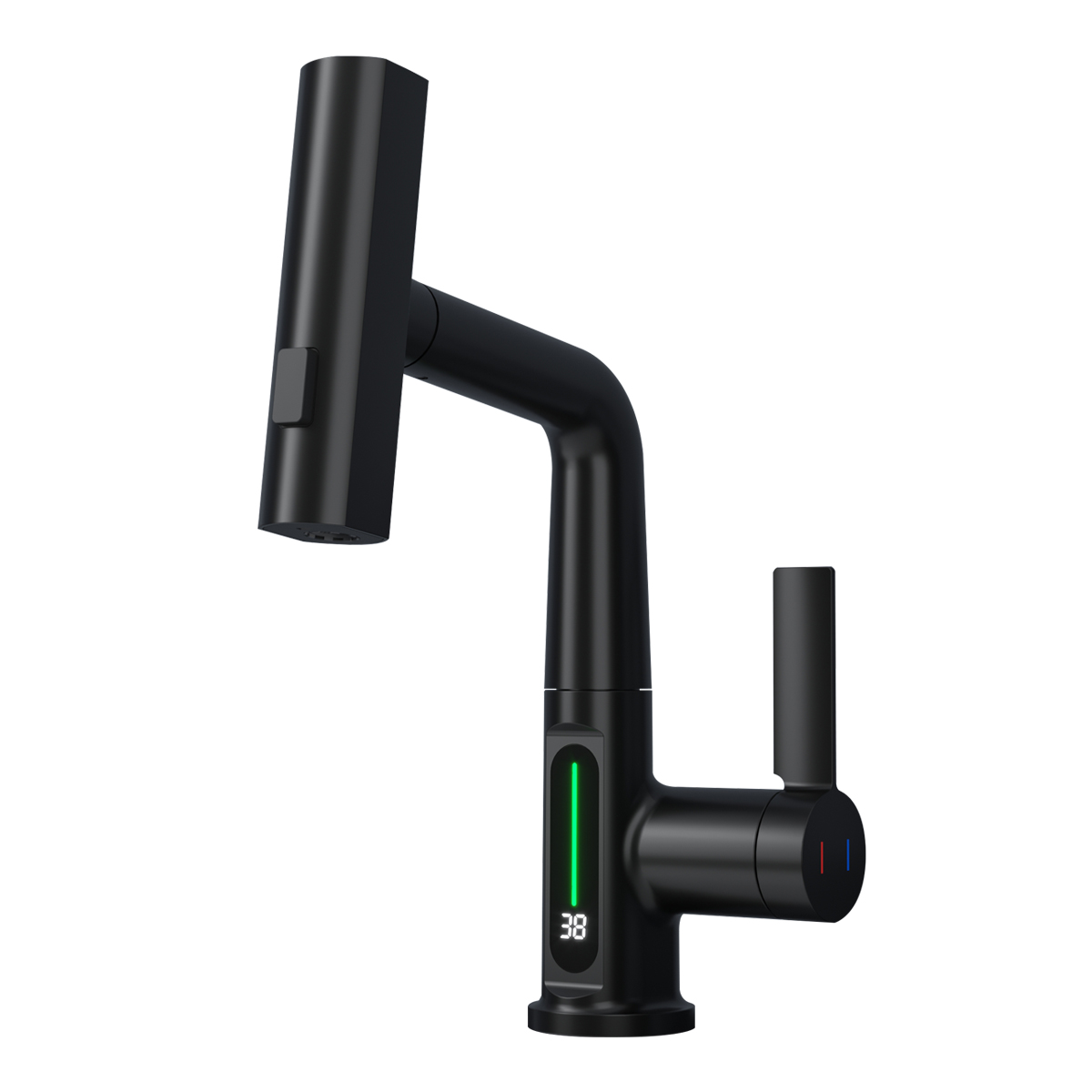 BW2002 Faucet with Waterfall Pull Out Sprayer and LED Temperature Display Black Finish