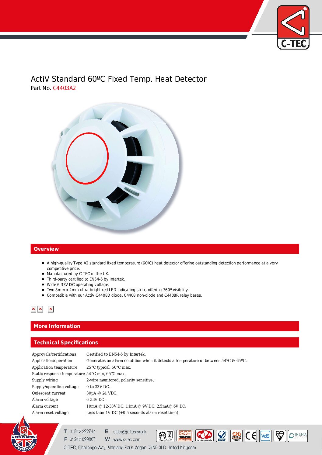 C4403A2 C4 EN54-5 A2 Heat Detector