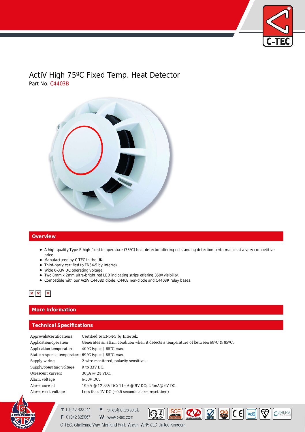 C4403B C4 EN54-5 B Heat Detector