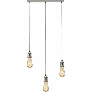 CALLA - 230V E27 Vintage 3 Light Bar Pendant - Brushed Chrome