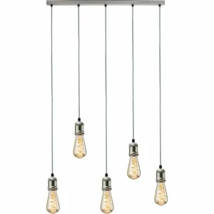 CALLA - 230V E27 Vintage 5 Light Bar Pendant - Brushed Chrome