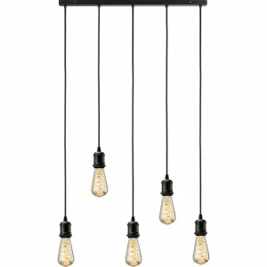 CALLA - 230V E27 Vintage 5 Light Bar Pendant - Matt Black