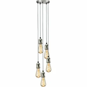 CALLA - 230V E27 Vintage 5 Light Pendant - Brushed Chrome