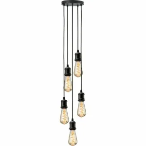 CALLA - 230V E27 Vintage 5 Light Pendant - Matt Black