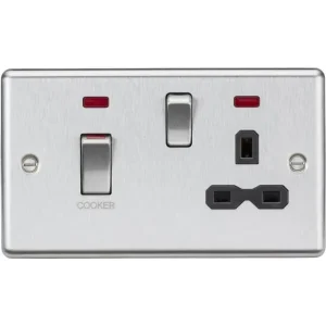45A DP Switch & 13A Socket with Neons - Brushed Chrome with Black Insert
