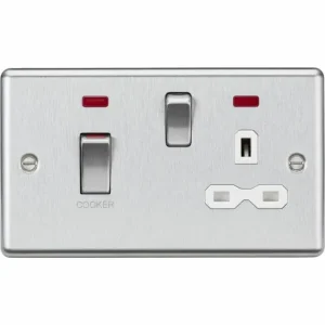 45A DP Switch & 13A Socket with Neons - Brushed Chrome with White Insert