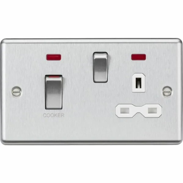 45A DP Switch & 13A Socket with Neons - Brushed Chrome with White Insert