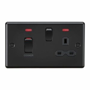 45A DP Switch and 13A Switched Socket with Neons - Matt Black with Black Insert