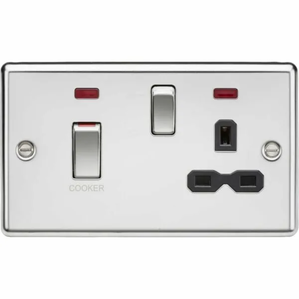 45A DP Switch & 13A Socket with Neons - Polished Chrome with Black Insert