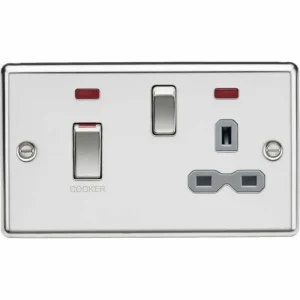 45A DP Switch and 13A Switched Socket with Neons - Polished Chrome with Grey Insert